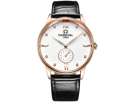 VEANXIN Reloj ultrafino con correa de cuero negro para hombre-Oro blanco
