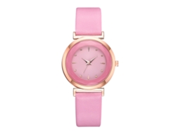 Reloj De Pulsera De Cuarzo Informal Para Mujer Con Correa De Pu Rosa Y Esfera Redonda.