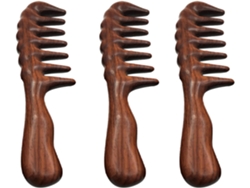 Peine Desenredante 3x - Madera, Dientes Anchos, Rizado, Sin Estática