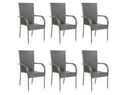Sillas de exterior apilables DKD Home Decor de 6 piezas en mimbre sintético gris