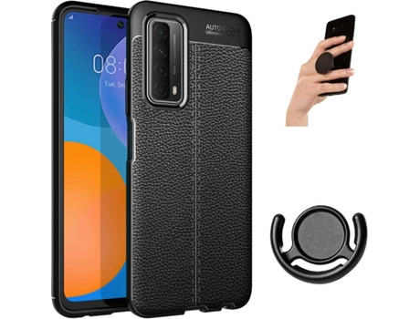 Carcasa, Popsocket y Soporte Huawei P Smart 2021 Rugged Leather (Negro)