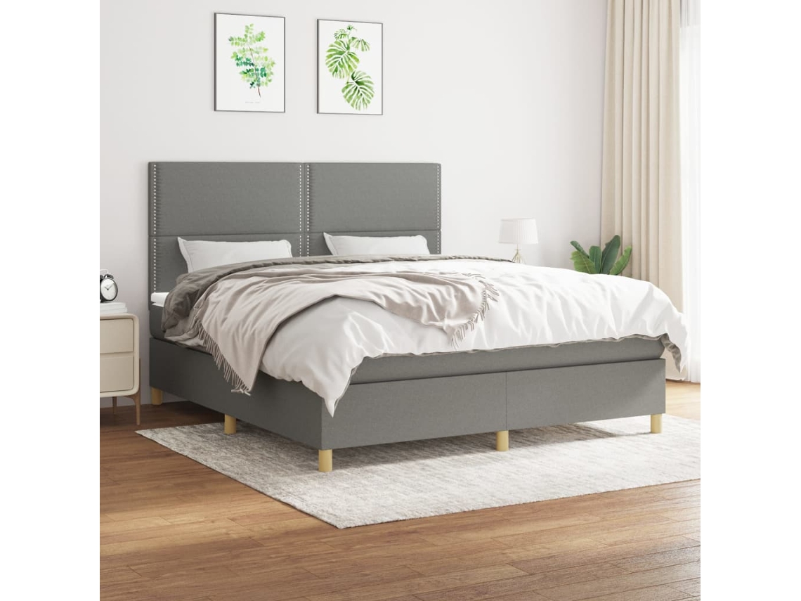 Cama Box Spring Con Colchón Tela Gris Oscuro 180x200 Cm