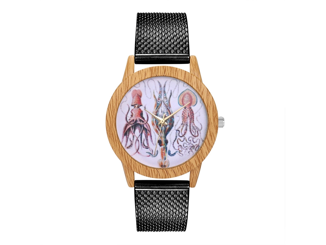 Reloj De Pulsera Unisex De Malla Con Patrón Único Cuarzo Zhoulianfa Negro
