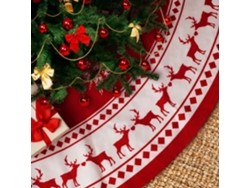 Falda para árbol de Navidad de 81 cm, roja con renos y copos de nieve, decoración rústica grande para fiestas de invierno y Año Nuevo.