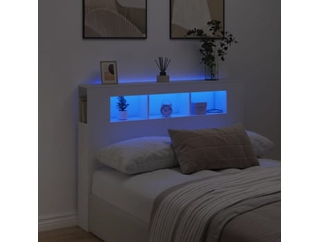 Cama con Cabecero Led Deriv MAISON EXCLUSIVE Madera Metal Blanco (140x18.5x103.5cm)