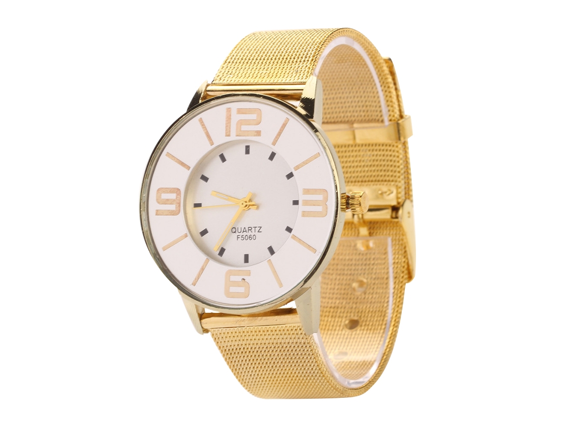 Reloj De Moda Para Mujer Con Correa De Malla Y Números Grandes, Movimiento Analógico De Cuarzo.