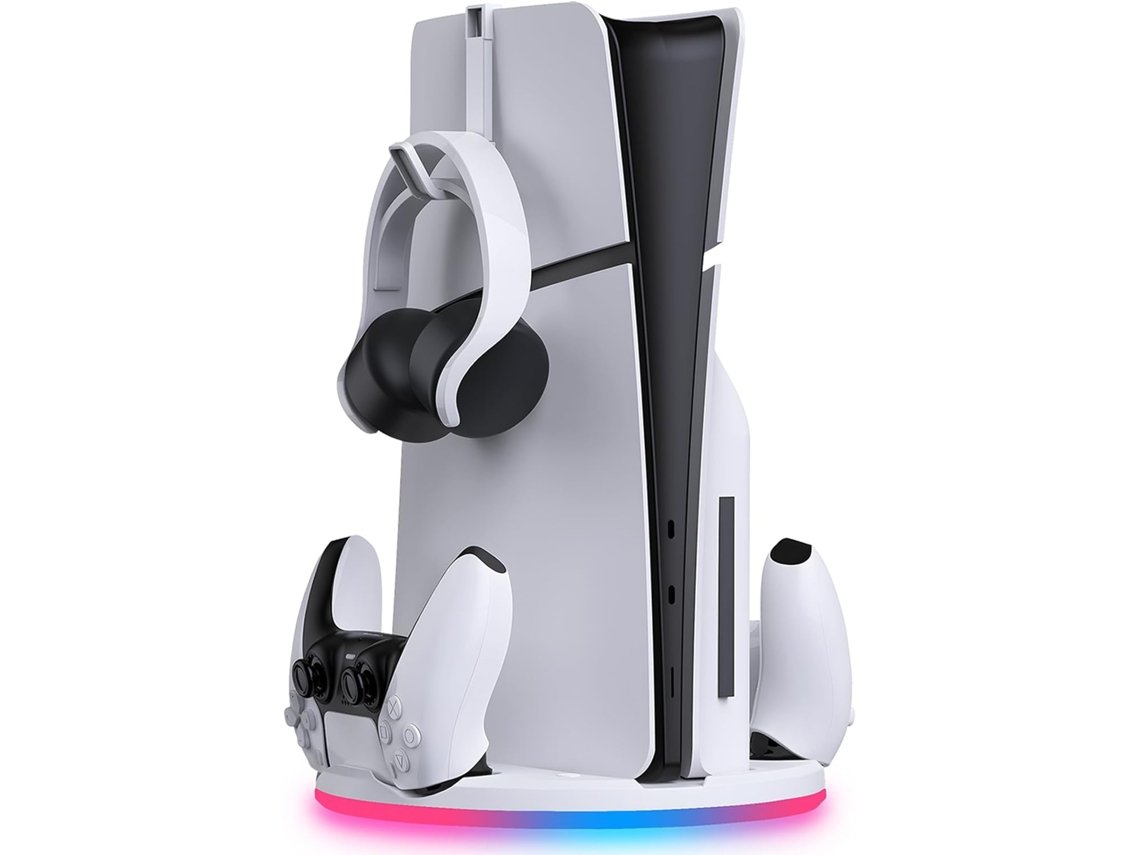 Base De Carga Doble Con Gancho Para Auriculares Y Luz Rgb.