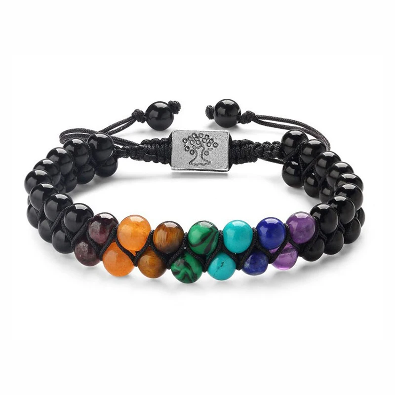 Pulsera Tejida Con Piedra De Chakras De Yoga De 4 Mm Y Árbol De La Vida, Joyería Hecha A Mano Para Parejas.