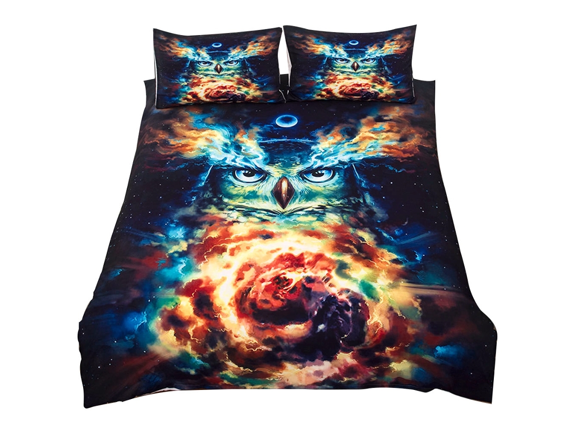 2026-3pcs/set Funda Edredón Con Almohadones Estilo Vintage Lechuza Luna Vía Láctea Suave Transpirable (uk Single)