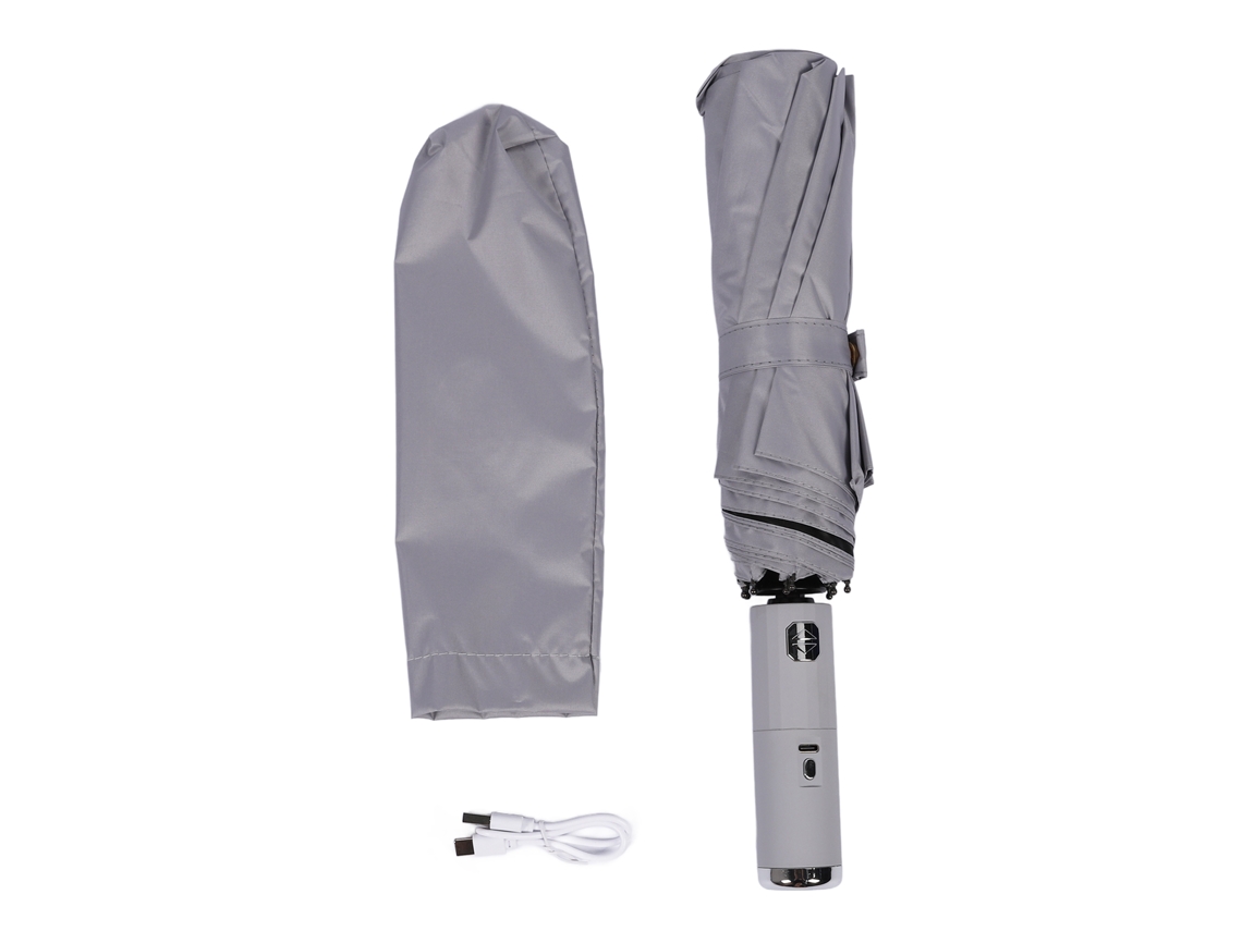 Paraguas Con Ventilador Plegable Automático, 10 Huesos, Mosquitera Negra Para Sol Y Lluvia, Gris