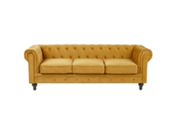 Sofá de 3 plazas BELIANI Chesterfield de Terciopelo Amarillo 201x75x70