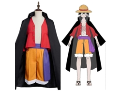 Disfraz De Monkey D. Luffy De One Piece Para Halloween Y Carnaval: Conjunto Con Camisa, Pantalones Cortos Y Capa.