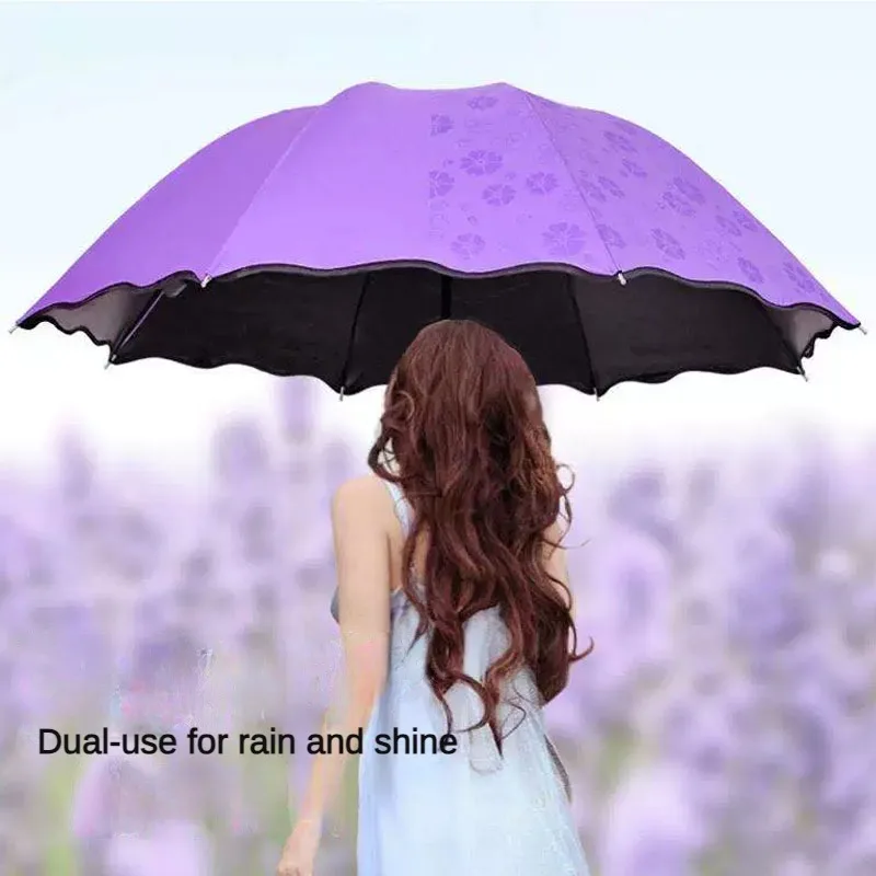 (morado, 8k) Paraguas Plegable Manual, Parasol, Protección Uv