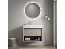 Lámpara de baño de pared de 70 cm con lavabo rectangular de resina, cajón y nicho abierto, roble claro, BGA STORE