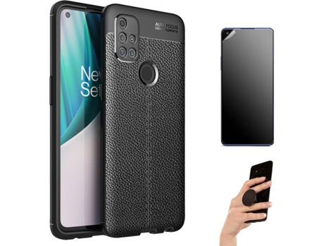 Kit Carcasa Y Protector Oneplus Nord N10 Ultimatte, Rugged Leather Y Popsocket Negro