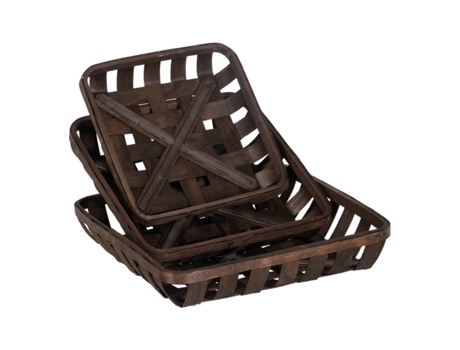 Juego de Cestas Marrón Madera 52 x 52 x 11,5 cm (3 Unidades)