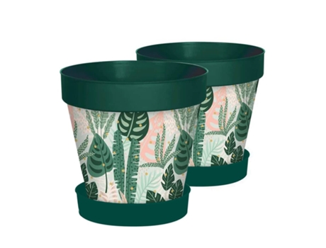 Pack De 2 Juegos De Maceta Y Plato Para Interior Y Exterior Fabricados En Pp 17 Cm Lunares TIENDA EURASIA