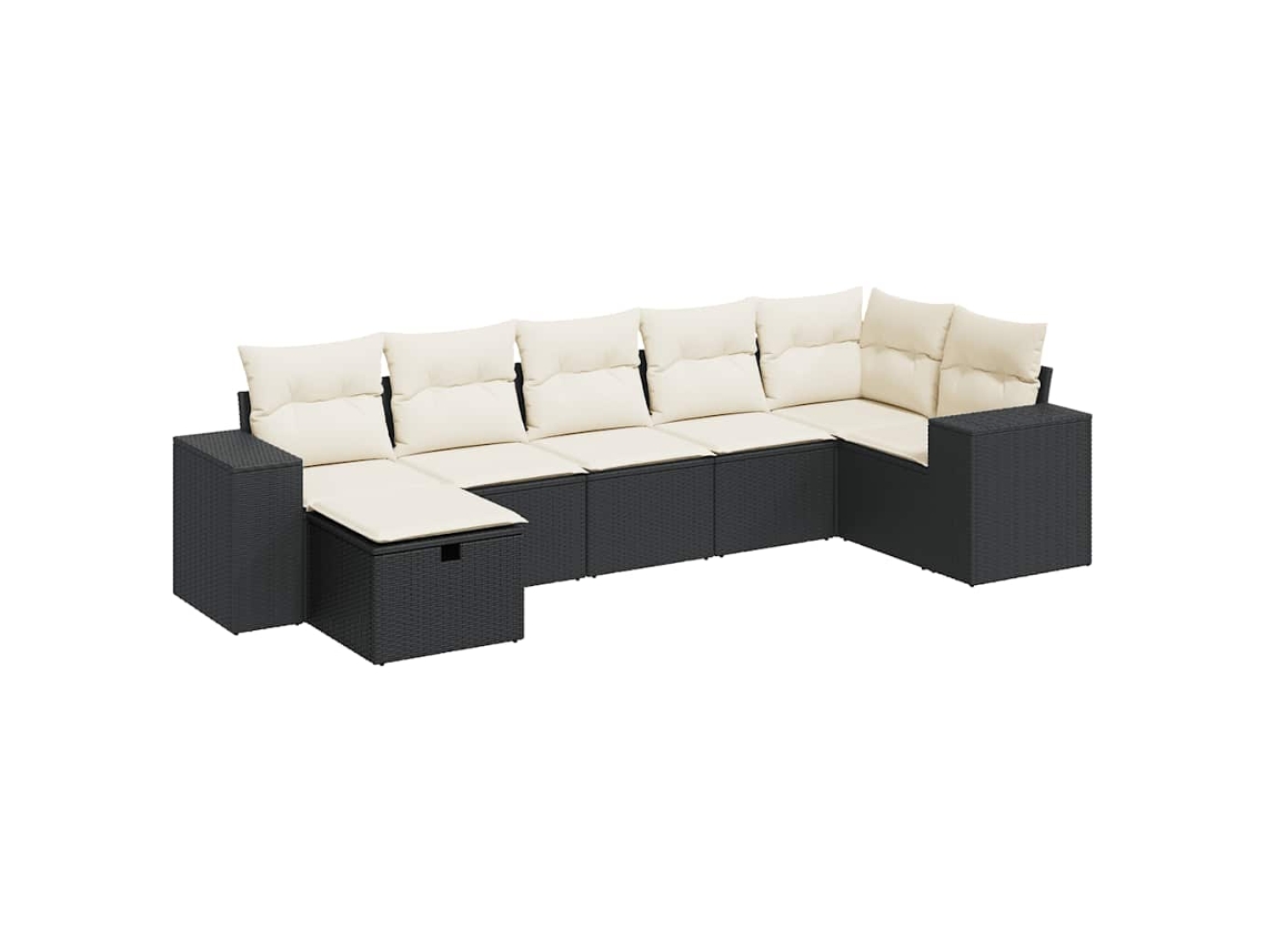 Conjunto de 7 sofás de jardín con cojines, mimbre, negro, MAISON EXCLUSIVE (7 piezas)