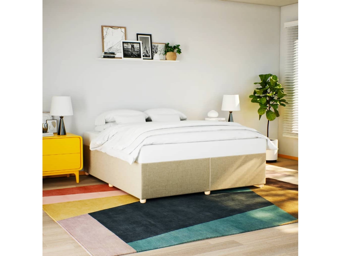 Cama Sin Colchón Tela Color Crema 200x200 Cm