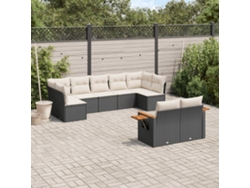 Conjunto de sofá de jardín de 9 piezas con cojines, ratán negro, Dkd Home Decor
