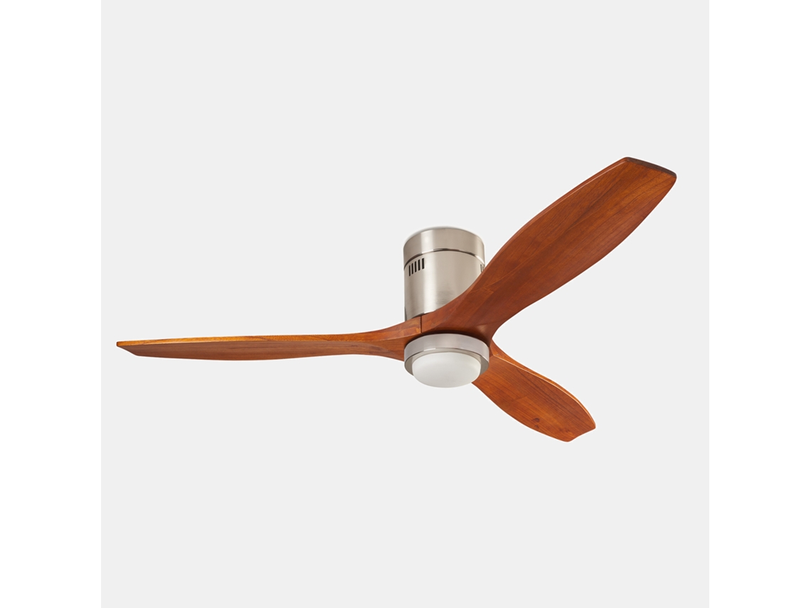 Ventilador Varilla Ø1370mm Luz Ip20 Led Sw 3000 4000 5000k On Off Níquel Satinado Madera Oscura 2589 Forlight