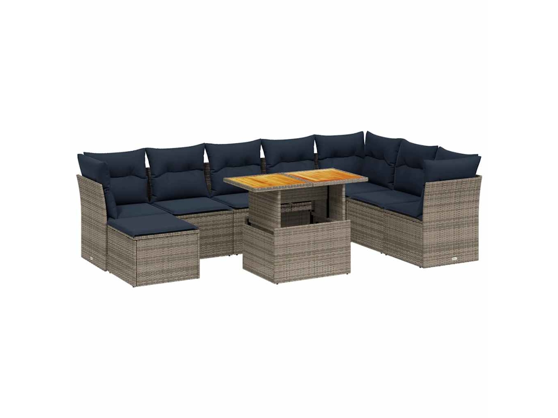 Maison Exclusive - Set De Sofás De Jardín 9 Pzas Con Cojines Ratán Sintético Gris