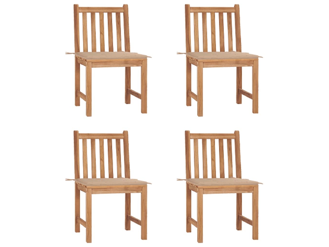 Sillas de jardín DKD Home Decor de 4 piezas con cojines, madera maciza de teca