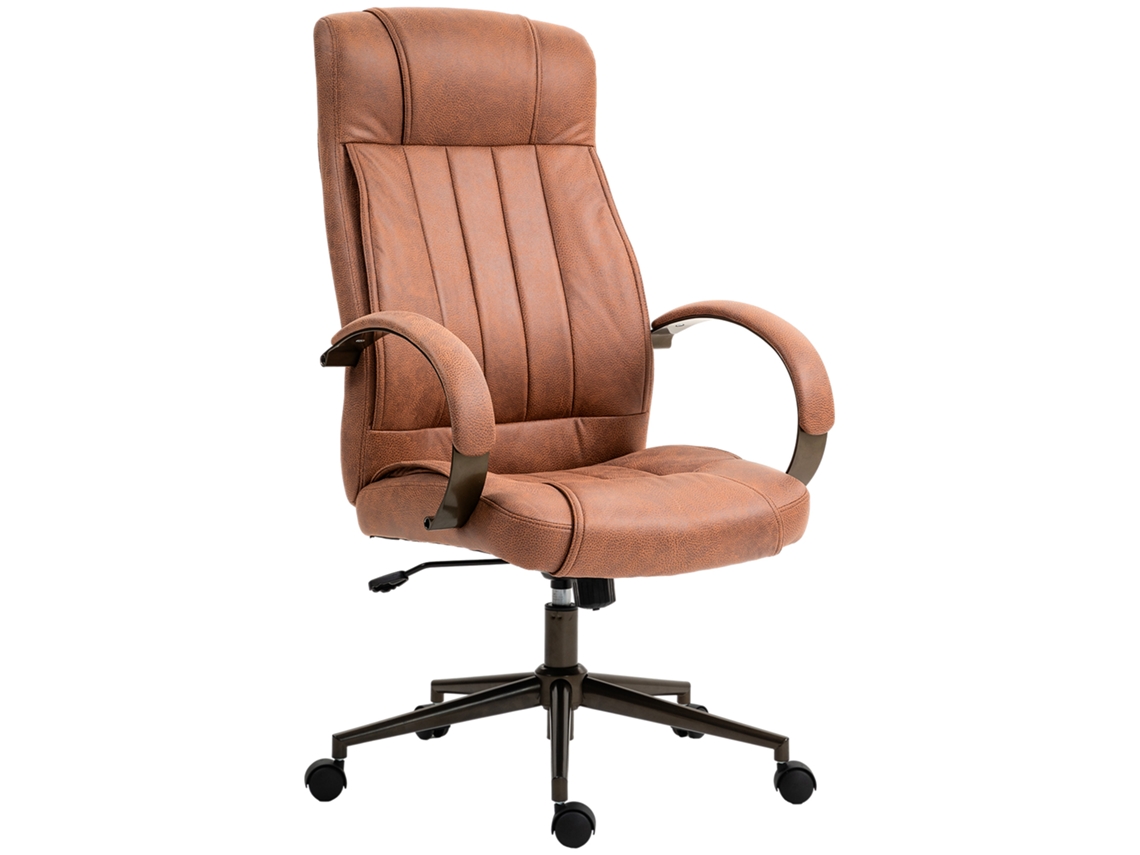 VPMKP - Vinsetto silla de oficina marrón 61,5x52,5x118-126 cm, ergonómica giratoria, altura ajustable, reposacabezas, brazos y respaldo acolchado