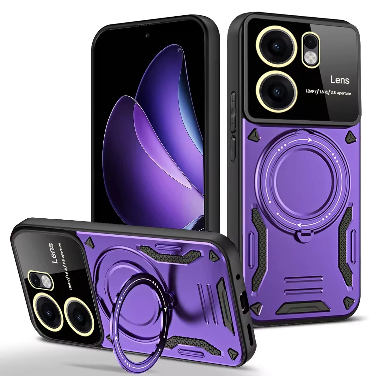 (morado, Oppo A6 Pro) Funda Para Teléfono Con Soporte Magnético De Anillo De 360° Con Protección Para La Cámara Y Protección Contra Caídas.