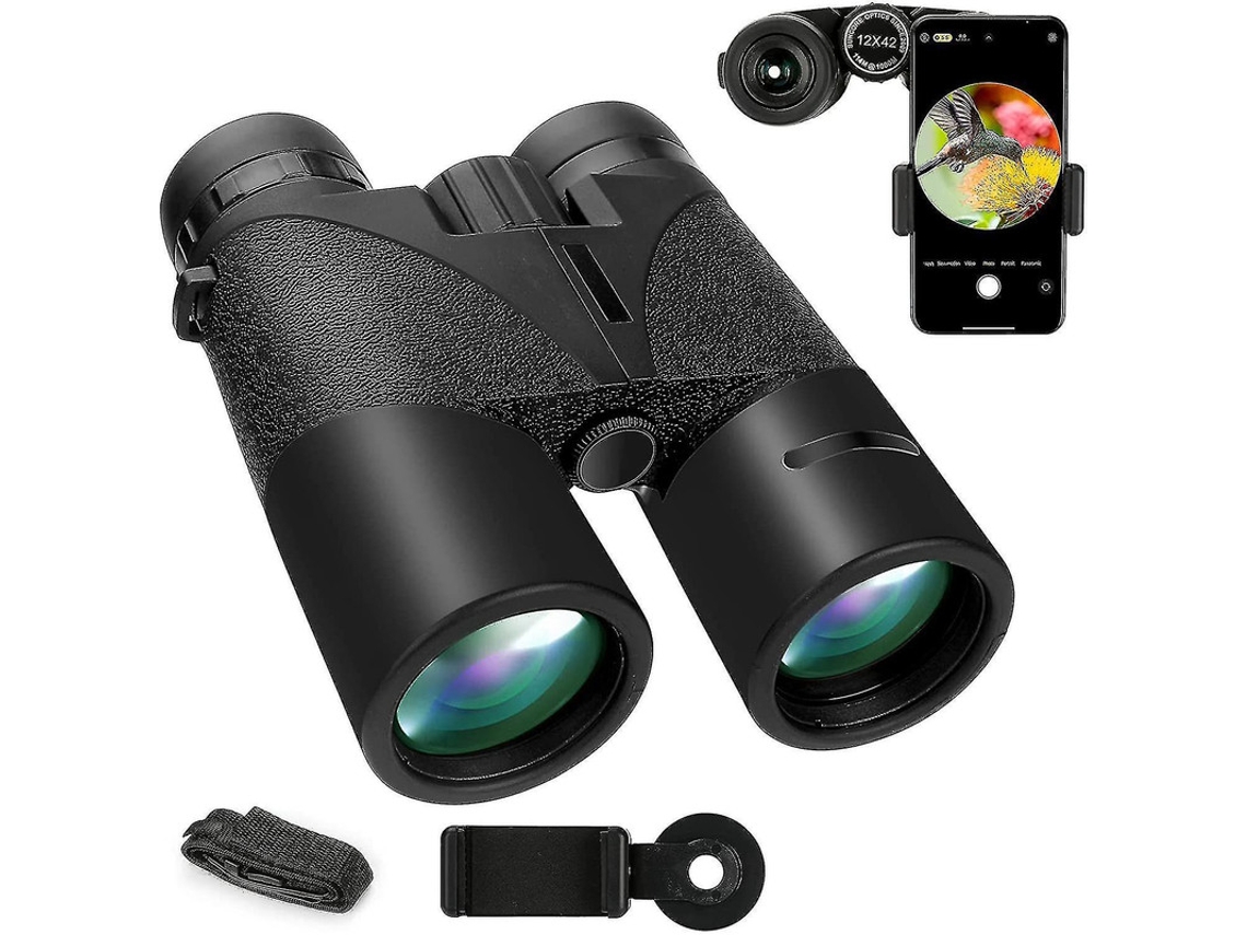 Binoculares 12x42 IP68 antivibración Bak4 Prism FMC compactos para observación de aves, caza y senderismo, color negro Bestvite