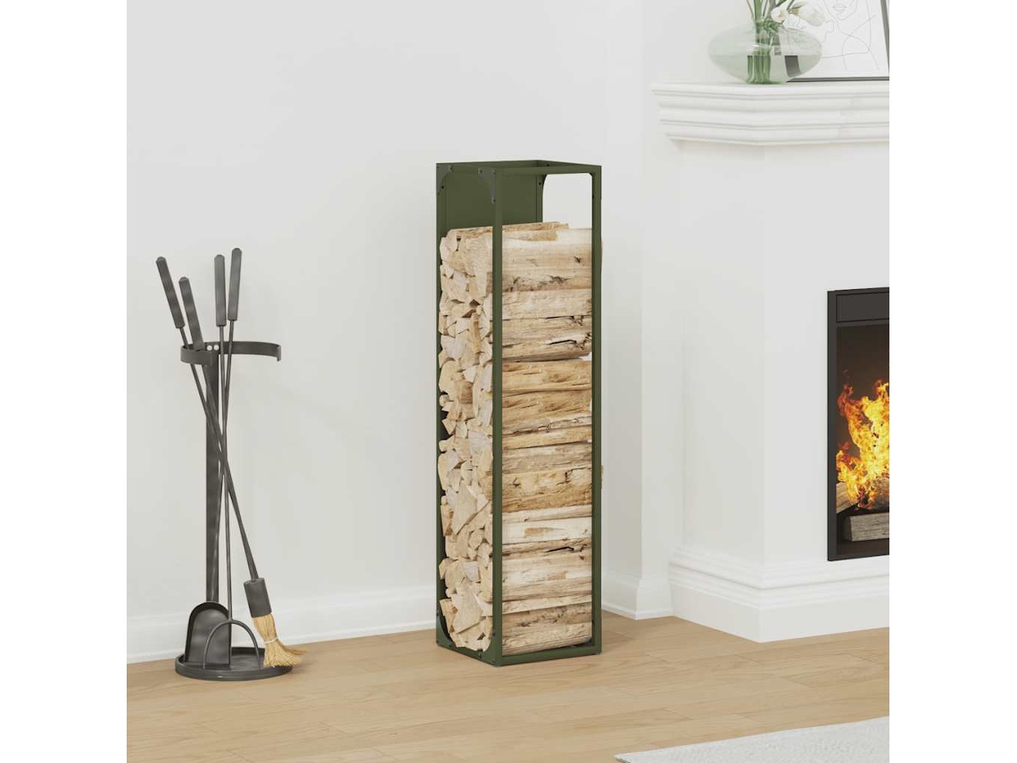 Estante para leña | Leñero de acero laminado en frío verde oliva Wsd292947 Lovely Home