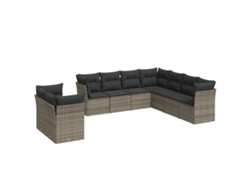 Conjunto 9 de muebles de jardín VIDAXL y cojines ratán sintético gris