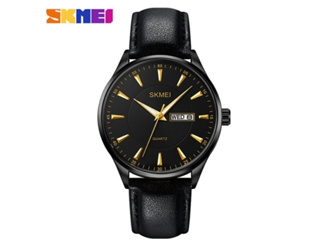 Relojes para Hombres Reloj de Cuarzo Analógico de Cuero Relojes de Pulsera Impermeables con Fecha de día-Concha Negra y Esfera Negra - Aguja Dorada...
