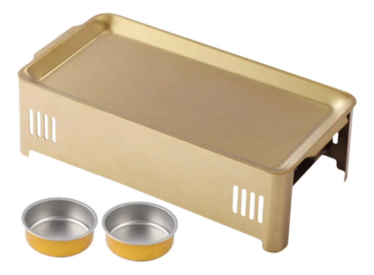 Bandeja para calentar barbacoa, bandeja dorada para asar vayotoy