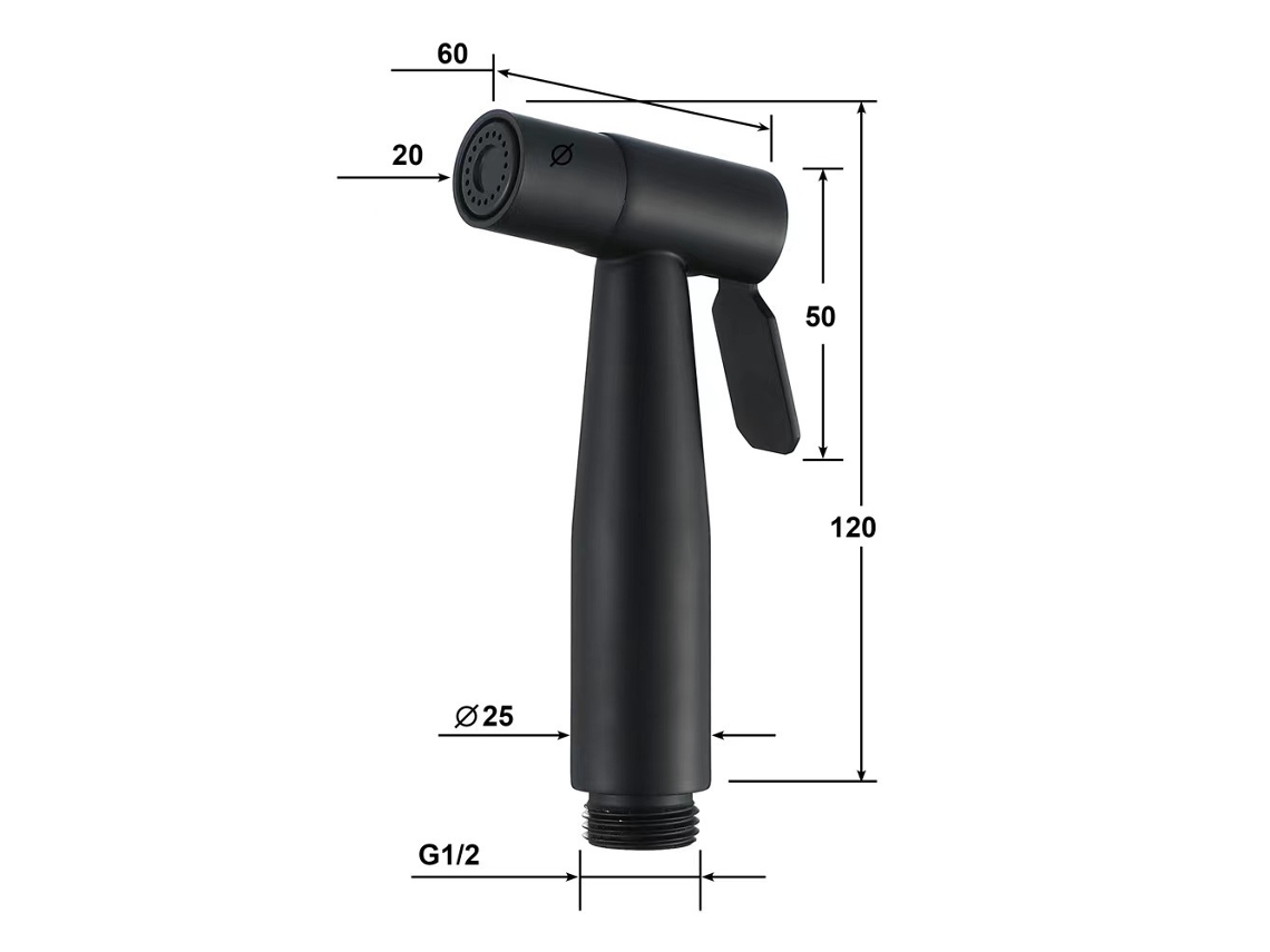 Lanza de lavado negra mate, interfaz G1/2, tamaño 120x60 mm