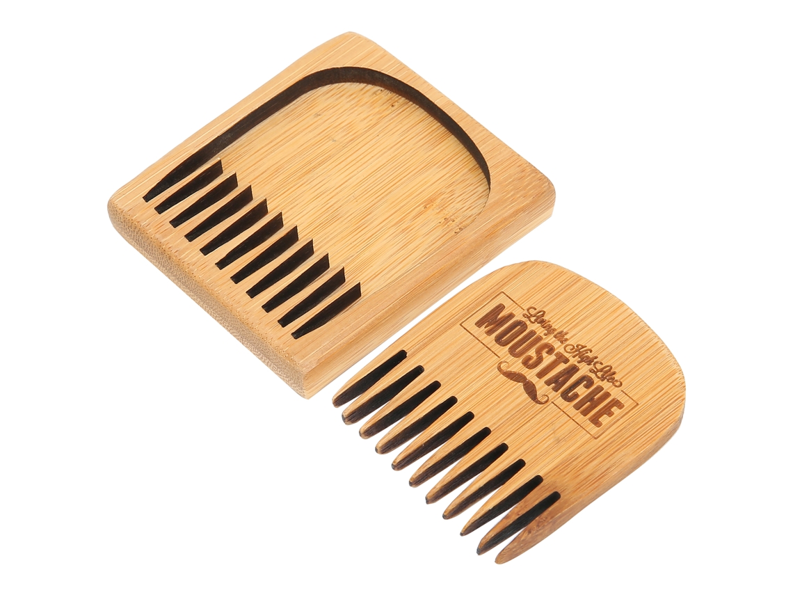 Peine de bambú natural para barba, cuidado portátil de la barba, tamaño bolsillo