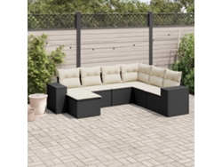 Conjunto de sofá de jardín de 7 piezas con cojines, ratán negro, Dkd Home Decor