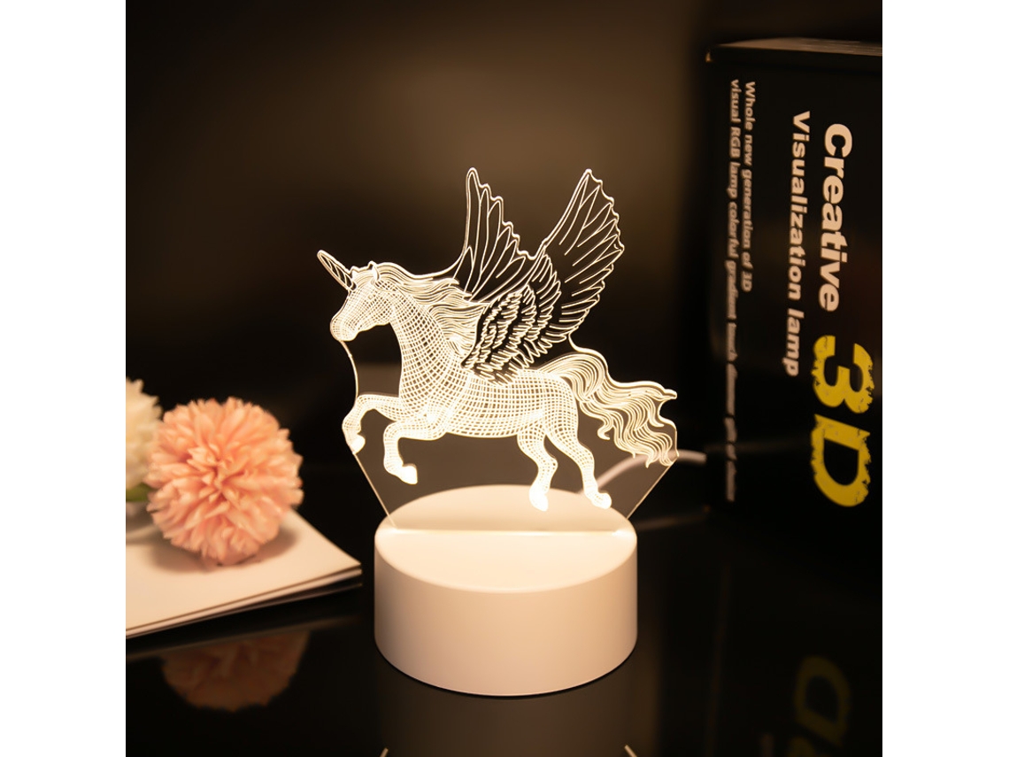 Lámpara de noche 3D con ilusión, interruptor táctil de 7 colores y alimentación USB, Siurn (Pegasus)