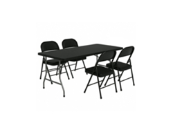 Mesa Plegable Rectangular 180x70x74cm Catering | Mesa Resina Con Patas De Acero Plegable Para Eventos Y Terrazas Negro + 4 Sillas