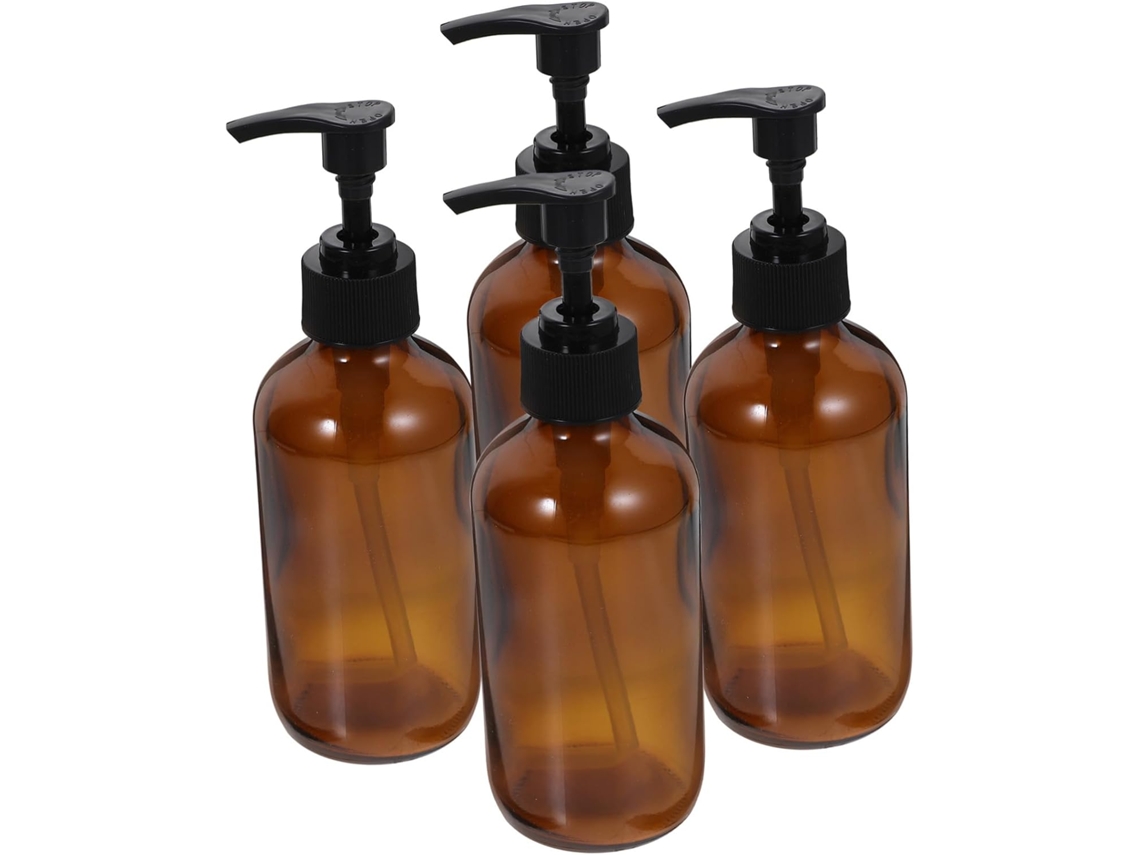 4 Pièces Bouteille Verre Teintée Con Pompe À Lotion Flacon Vide Rechargeable Para Gel Shampooing...