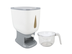Dispensador de arroz con vaso medidor de 10 kg, sin marca, transparente.