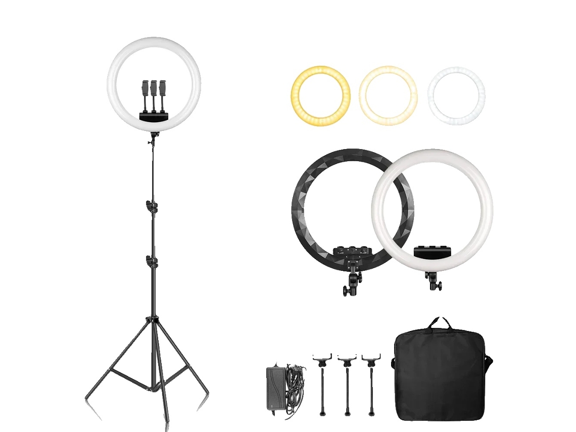 Anillo de luz LED, brillo ajustable, temperatura bicolor, trípode de 200 cm con OEM