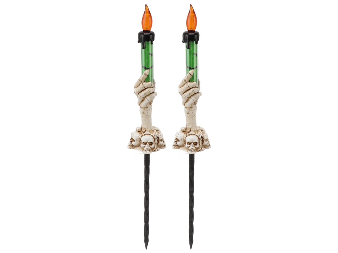 2 Estacas Luminosas Para Velas De Halloween Con Forma De Calavera Y Mano De Fantasma, Luz Cálida, Plástico, 120 Mah