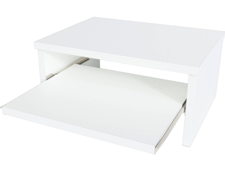 Soporte de Monitor HENOR con Bandeja Removible (Blanco - Tela de Madera - 42x32x18 cm - Soporta 50Kg)