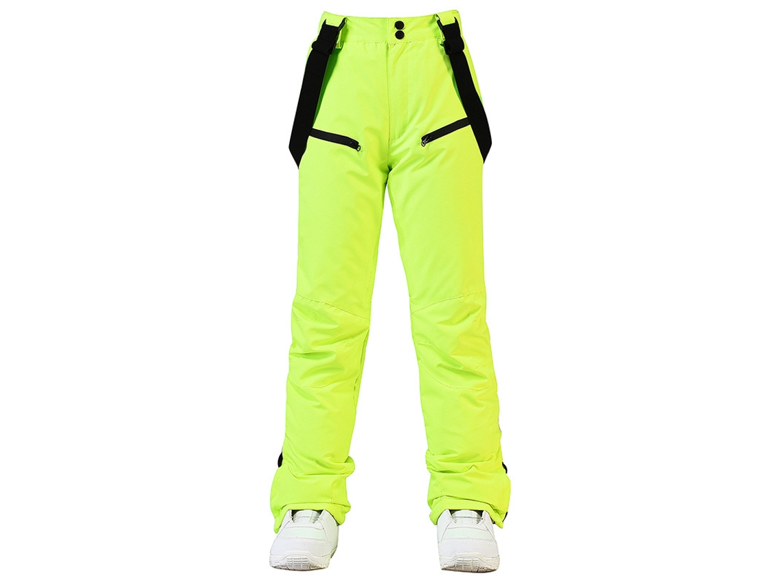 Pantalones de esquí unisex, cálidos, resistentes al viento y al agua, con correas ajustables y desmontables, color verde, talla XL.