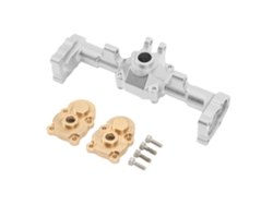 Carcaca De Eixo Traseiro Cnc Para Carro Rc 1/24 Fms Fcx24 Aumentada E Alargada Com Tampa De Engrenagem De Latão Prata