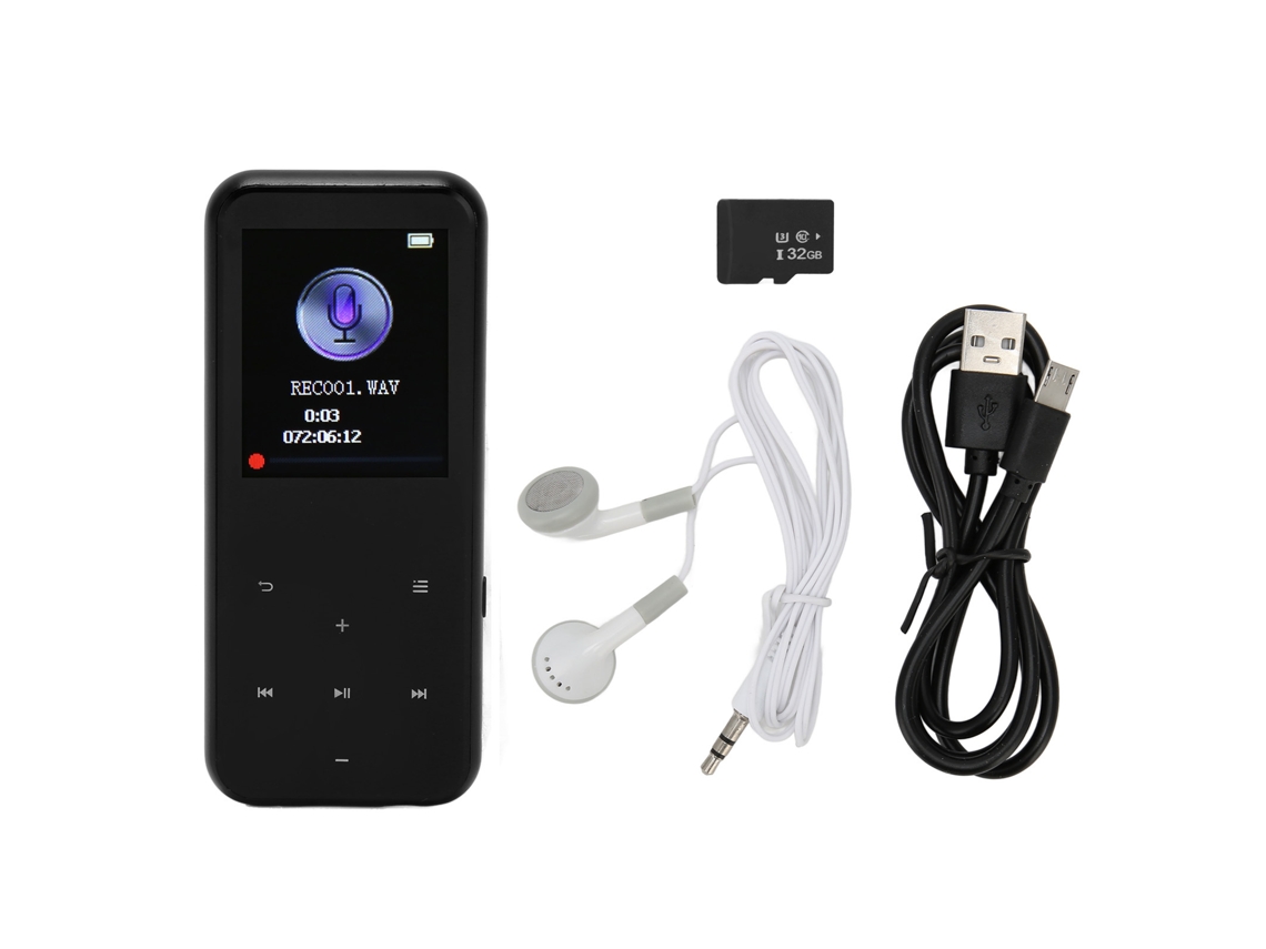 Reproductor Mp3 De 1.8 Pulgadas 32gb Bluetooth 5.0 Radio Fm Libro Electrónico Reducción De Ruido Hd Deportivo Negro