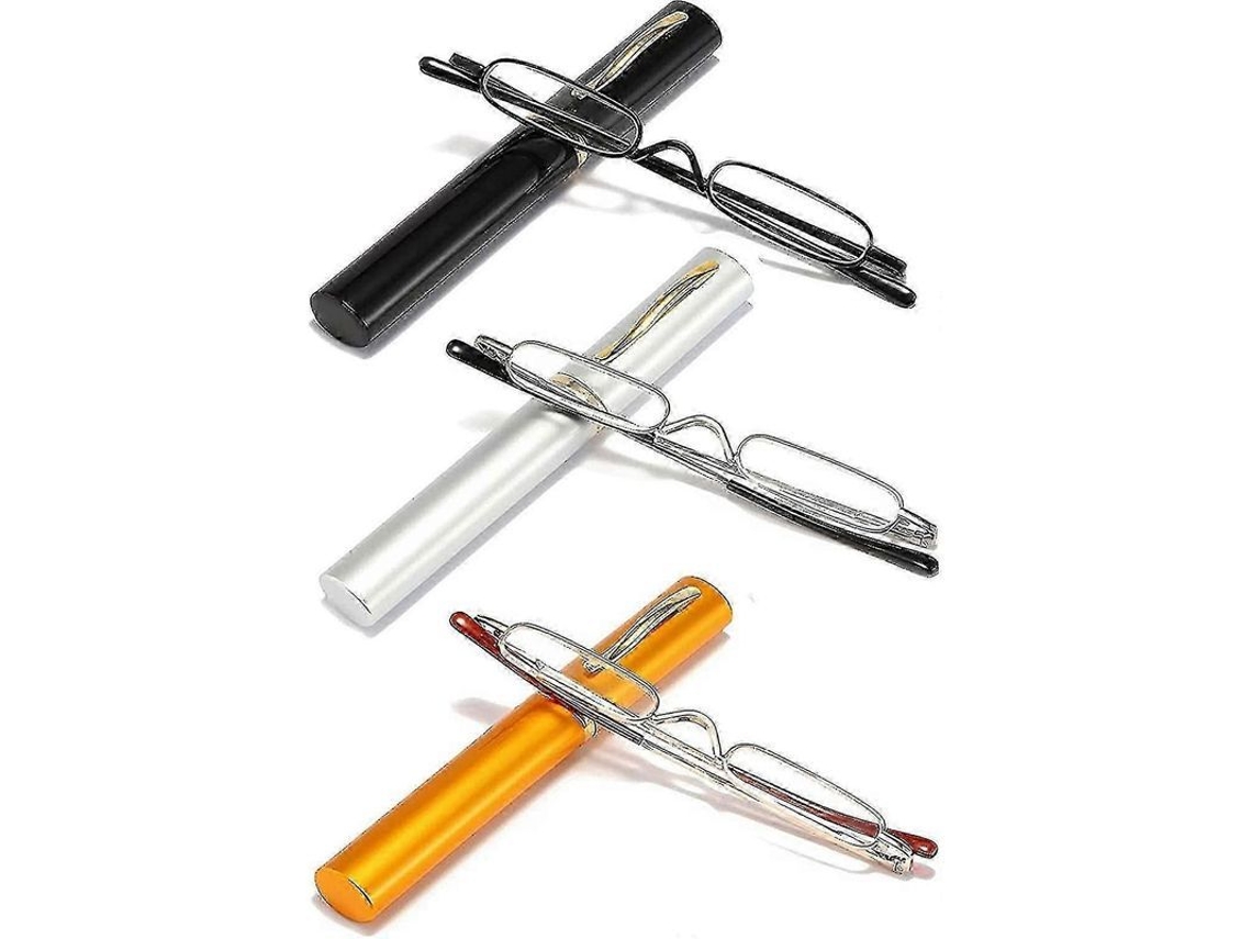 3 Pares Gafas De Lectura Mini Metal Delgadas Ligeras Portátiles Con Estuche Happy H200 Dioptrías 200 Dioptrías