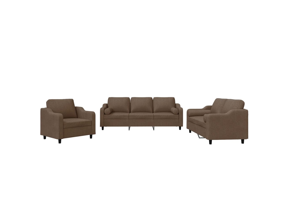 Conjunto 3 de sofás con cojines VIDA XL tela marrón