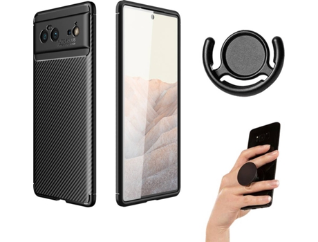 Funda Google Pixel 6 Rugged Carbon Antichoque, Popsocket y Soporte Multifunción Negro